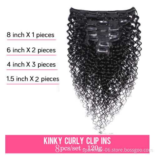 SPARK kinky Curly Clip in Hair Extensions Human Hair